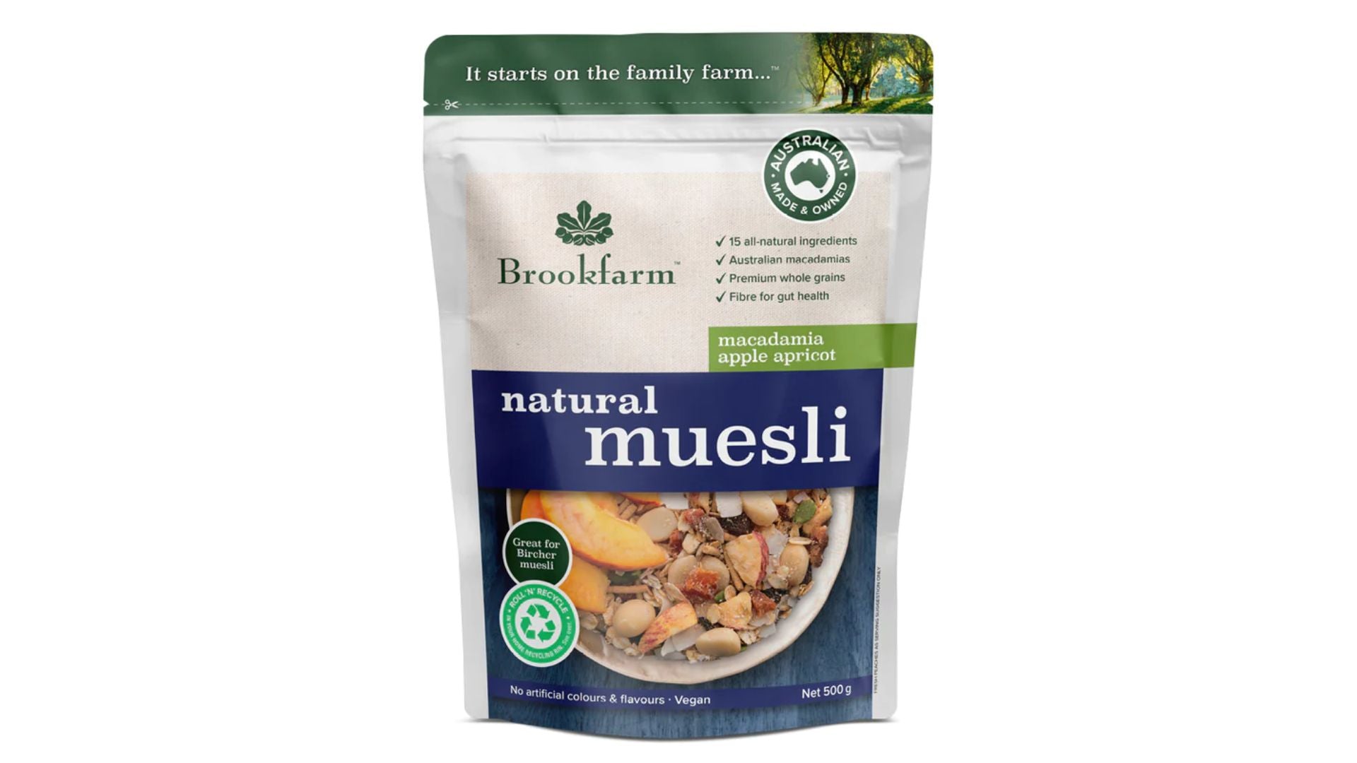 Brookfarm Natural Muesli Macadamia Apple Apricot 500g