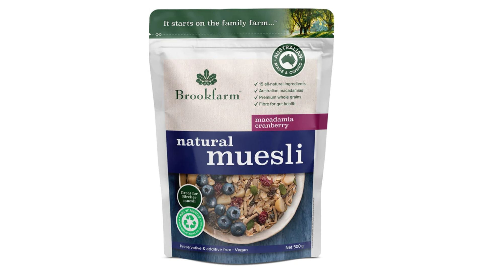 Brookfarm Natural Muesli Macadamia Cranberry 500g